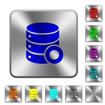 Database macro record rounded square steel buttons Stock Illustration
