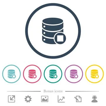 Database macro stop flat color icons in round outlines Stock Illustration
