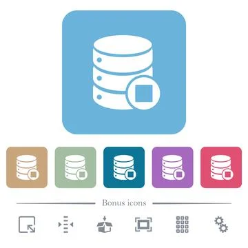 Database macro stop flat icons on color rounded square backgrounds 스톡 일러스트