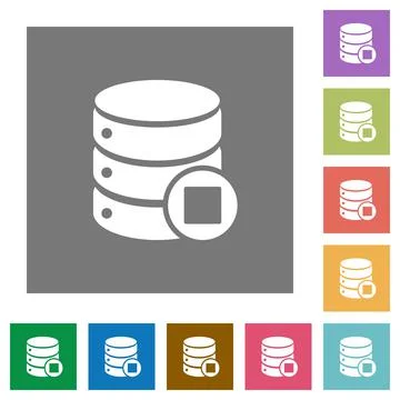 Database macro stop square flat icons Stock Illustration