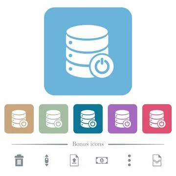 Database main switch flat icons on color rounded square backgrounds 库存插图