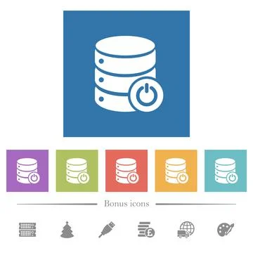 Database main switch flat white icons in square backgrounds 库存插图