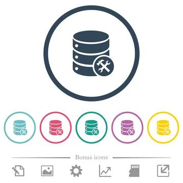 Database maintenance flat color icons in round outlines Illustrazione stock