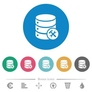 Database maintenance flat round icons Stock Illustration
