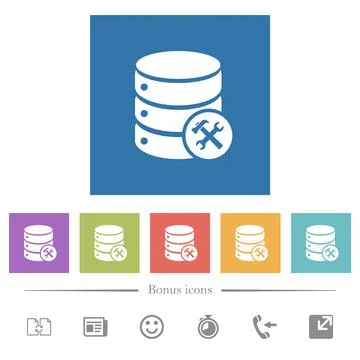 Database maintenance flat white icons in square backgrounds 库存插图