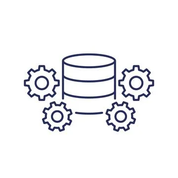 Database maintenance line icon with gears, vector Stock Illustration