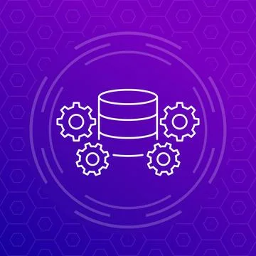 Database maintenance line icon with gears, vector Stock Illustration