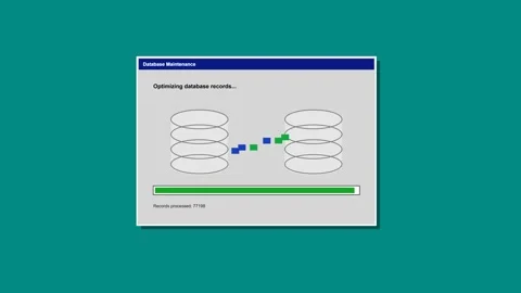 Database maintenance progress bar animation retro computer interface Stock Footage 347390920