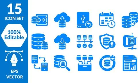Database Management and Backup System Digital Icons Set for IT Infrastructure Stock Illustration
