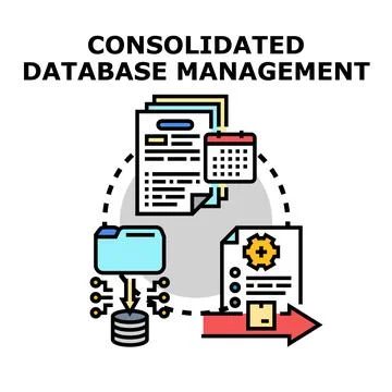 Database management consolidating digital information processing system Illustrazione stock