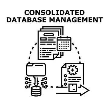 Database management consolidating digital information processing system Stock Illustration