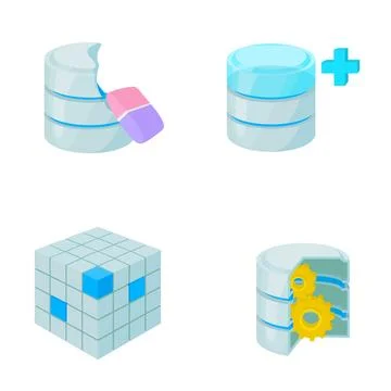 Database management illustrating data adding deleting processing cube Stock Illustration