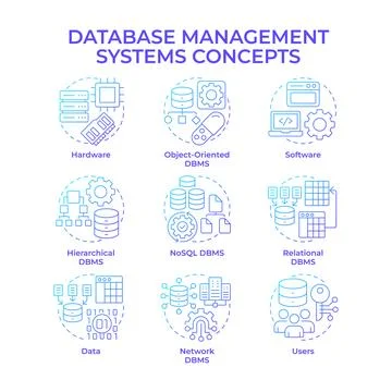 Database management systems blue gradient concept icons Stock Illustration