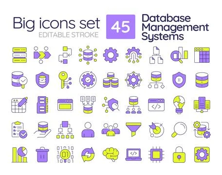 Database management systems line color icons set 스톡 일러스트
