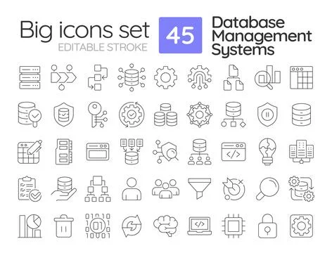 Database management systems line icons set Stock Illustration