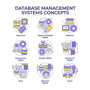 Database management systems multi color concept icons Stock Illustration