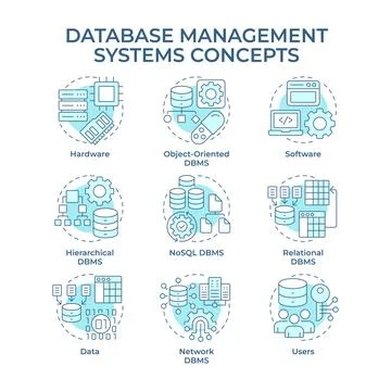 Database management systems soft blue concept icons Stock Illustration