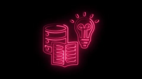 Database manual with a light bulb and neon glow representing data science Stock Footage 345997866