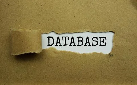 Database message written on white paper with torn paper background Stock Photos