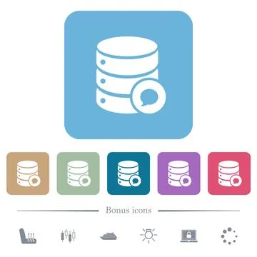 Database messages flat icons on color rounded square backgrounds 库存插图