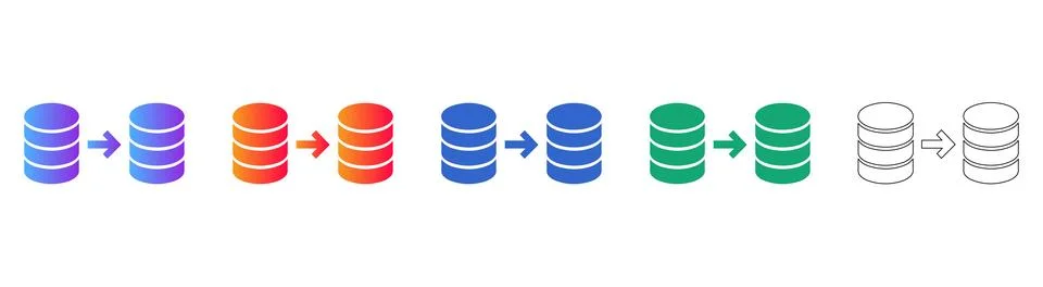 Database Migration and Data Sync Icon Set Illustrazione stock