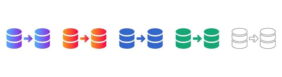 Database Migration and Data Transfer Icons in Multiple Styles 스톡 일러스트