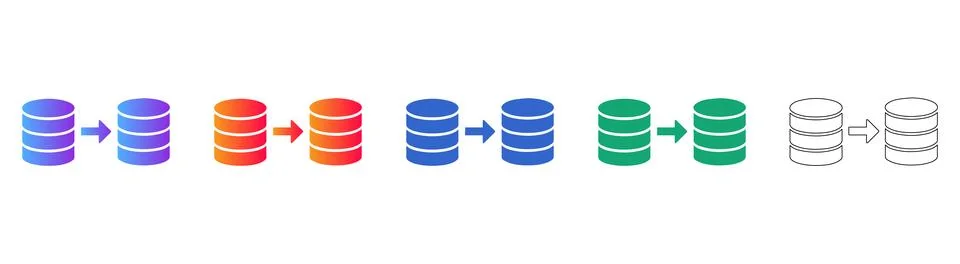 Database Migration and Data Transfer Icons Illustrazione stock