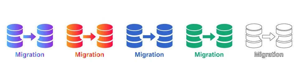 Database Migration Icon Set for Cloud and Server Systems Stock Illustration