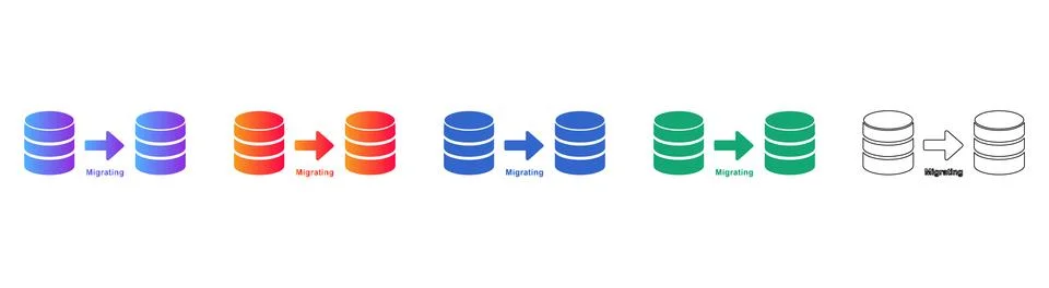 Database Migration Process Icons Set Stock Illustration