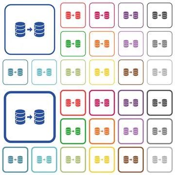 Database mirroring outlined flat color icons Stock Illustration