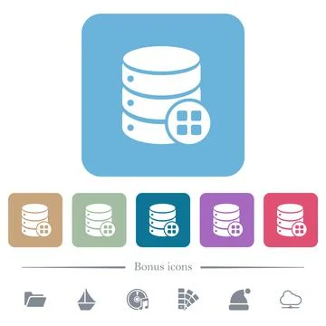 Database modules flat icons on color rounded square backgrounds 库存插图