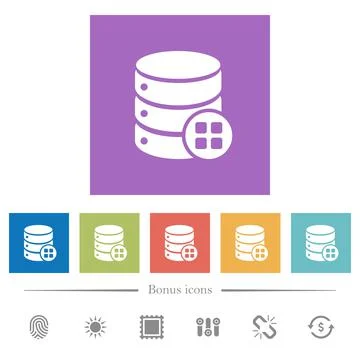Database modules flat white icons in square backgrounds Stock Illustration