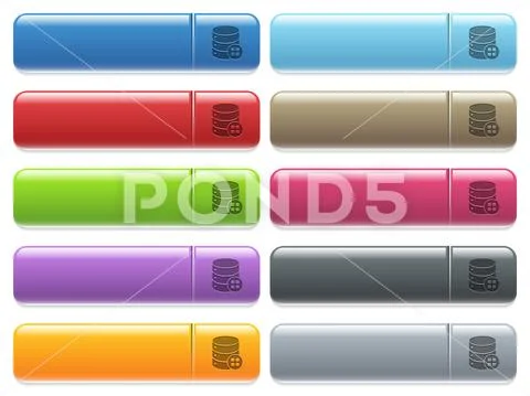 Database modules icons on color glossy, rectangular menu button Illustrazione stock