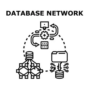 Database network concept illustrating data storage processing and connection Stock Illustration