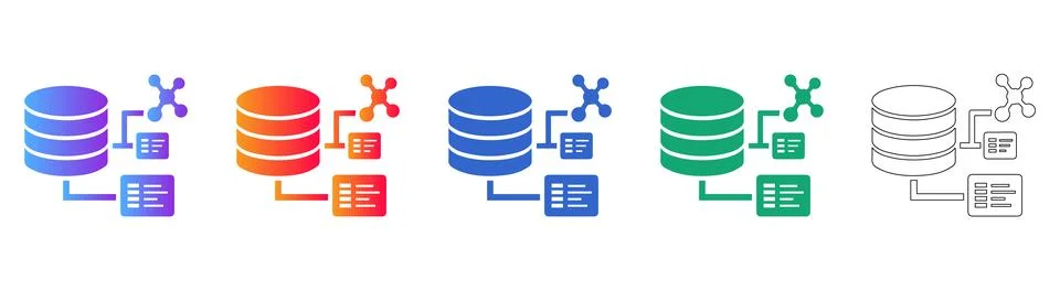Database Network Schema Icon Set Stock Illustration