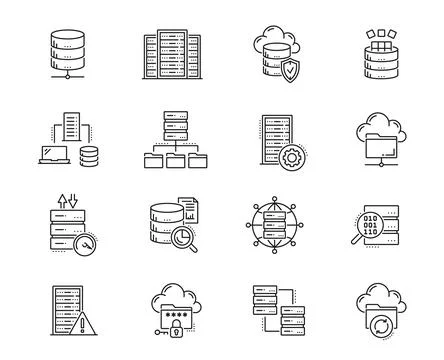 Database, network server and cloud storage icons Stock Illustration