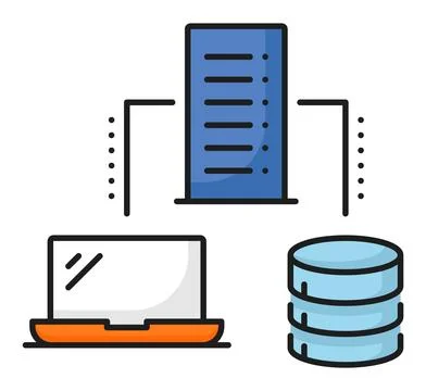 Database network server, data storage color icon Stock Illustration