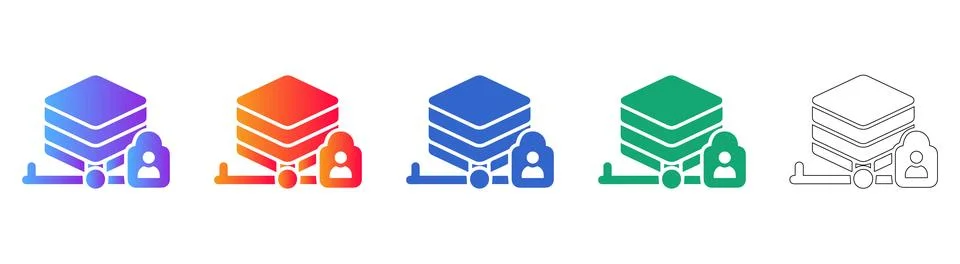 Database Node Connection Security Icons Stock Illustration