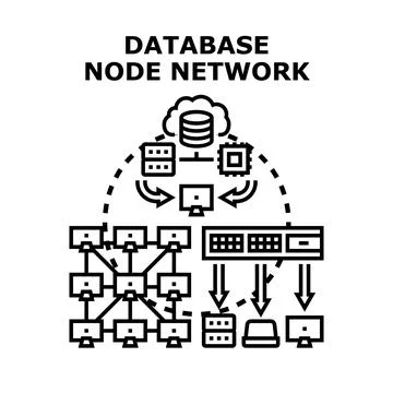 Database node network connecting data cloud computing systems Illustrazione stock