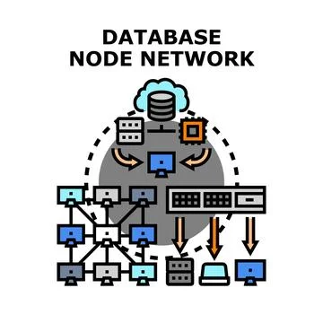 Database node network connecting data cloud computing systems Stock Illustration