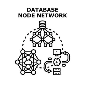 Database node network processing data server system Stock Illustration