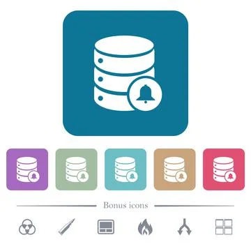 Database notifications flat icons on color rounded square backgrounds 库存插图