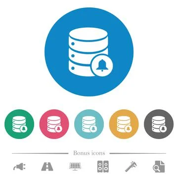 Database notifications flat round icons Stock Illustration