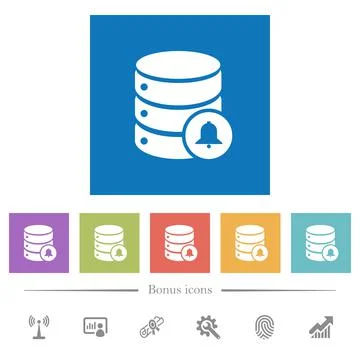 Database notifications flat white icons in square backgrounds 库存插图