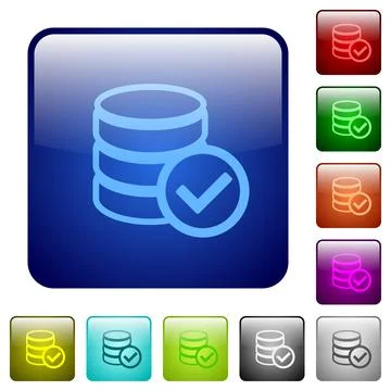 Database ok color square buttons Stock Illustration