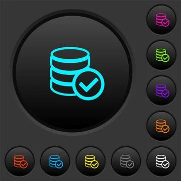 Database ok dark push buttons with color icons Stock Illustration
