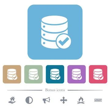 Database ok flat icons on color rounded square backgrounds 库存插图