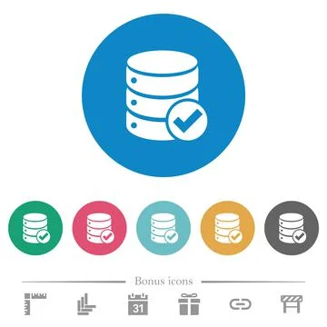 Database ok flat round icons Stock Illustration