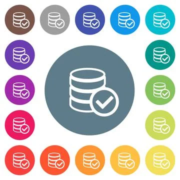 Database ok flat white icons on round color backgrounds 스톡 일러스트