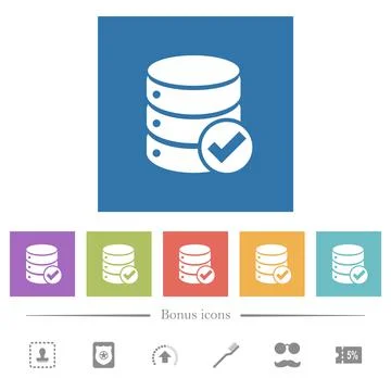Database ok flat white icons in square backgrounds 스톡 일러스트